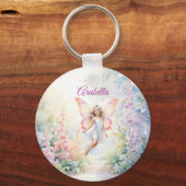 Hübsche Pastel Butterfly Faia im Blumengarten Schlüsselanhänger (Rückseite)