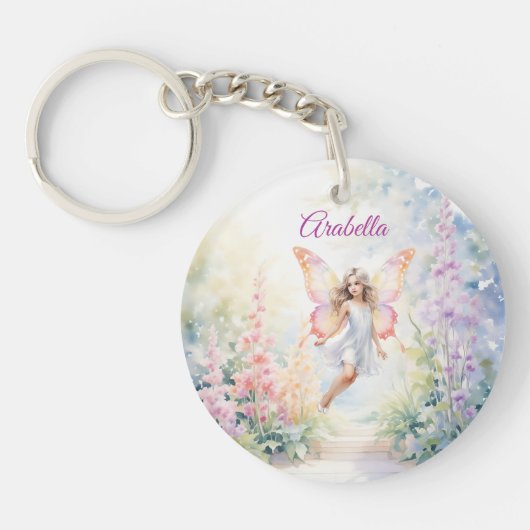 Hübsche Pastel Butterfly Faia im Blumengarten Schlüsselanhänger (Vorderseite)
