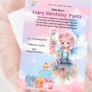 Hübsche Pastel Fairy Geburtstagsparty Einladung