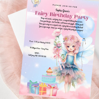 Hübsche Pastel Fairy Geburtstagsparty Einladung