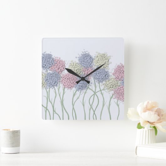 Hübsche Pastel-farbige Blume Quadratische Wanduhr (Zuhause)