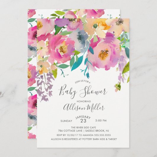 Hübsche Pastel Floral Baby Dusche Einladung (Vorne/Hinten)