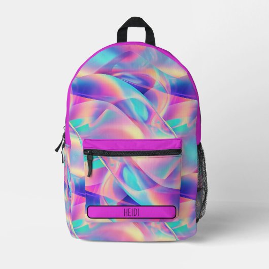 Hübsche Pastel Holographic Rainbow Metallic Bedruckter Rucksack (Vorderseite)