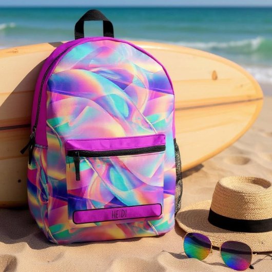 Hübsche Pastel Holographic Rainbow Metallic Bedruckter Rucksack