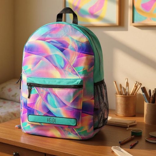 Hübsche Pastel Holographic Rainbow Metallic Bedruckter Rucksack