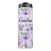 HÜBSCHE PASTEL PURPLE BLUMEN MIT KARIERTEN PATTERN THERMOSBECHER (Vorderseite)