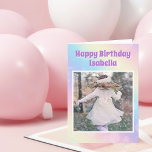Hübsche Pastel Rainbow Custom Geburtstagskarte Fot Karte<br><div class="desc">Feiern Sie Ihr kleines Mädchen mit dieser hübschen pastellfarbenen Foto-Geburtstagskarte,  die wunderschöne lila Briefe und das individuelle Foto Ihres Kindes enthält. Fügen Sie Ihrem Kind das Foto für eine persönliche Touch auf diesem niedlichen whimsical Party Addition.</div>