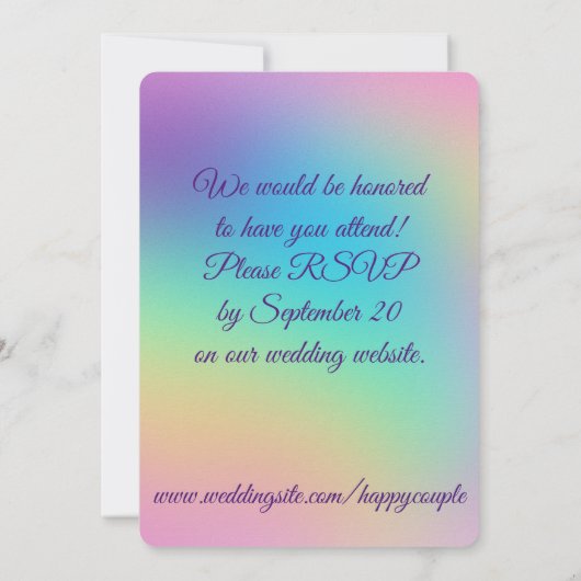 Hübsche Pastel Rainbow Gradient Wedding Einladung (Rückseite)