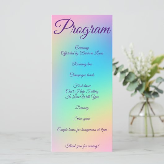 Hübsche Pastel Rainbow Gradient Wedding Programm (Stehend Vorderseite)