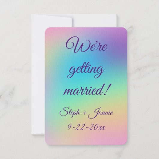 Hübsche Pastel Rainbow Gradient Wedding Save The Date (Vorderseite)