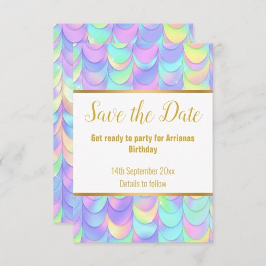 HÜBSCHE PASTEL RAINBOW SCALES REAKTION RSVP CARD (Vorne/Hinten)