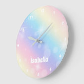 Hübsche Pastel Rainbow Sparkle Monogram Girl Kids Große Wanduhr (Winkel)