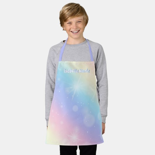 Hübsche Pastel Rainbow Sparkle Personalisiert Girl Schürze (Getragen)