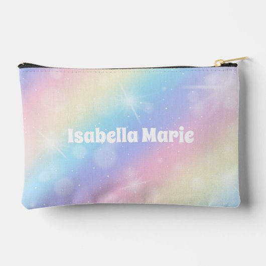 Hübsche Pastel Rainbow Sparkle Personalisiert Zubehörtasche (Rückseite)