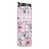 HÜBSCHE PASTEL RED-BLUME MIT KARIERTEN PATTERN THERMOSBECHER (Nach rechts gedreht)