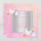 HÜBSCHE PASTEL STORK BABY SHOWING EINLADUNG (Vorne/Hinten)