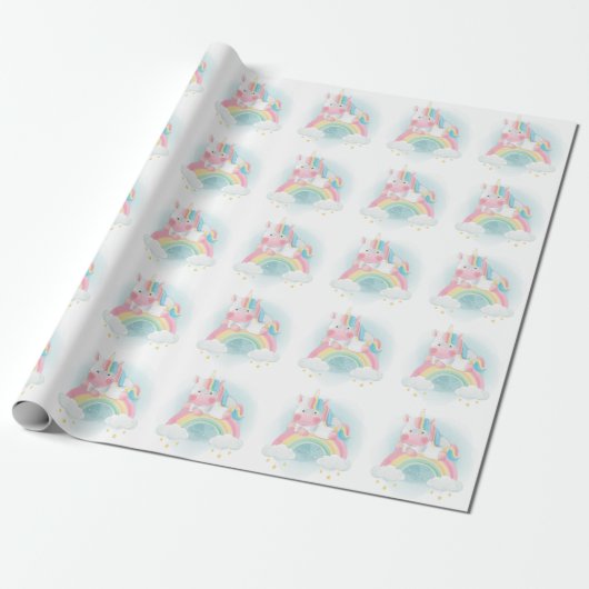 Hübsche Pastel Unicorn Geschenkpapier (Ungerollt)