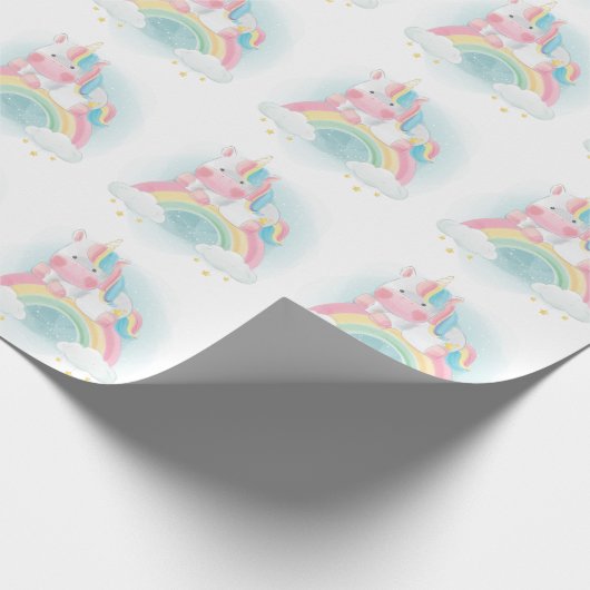Hübsche Pastel Unicorn Geschenkpapier (Ecke)
