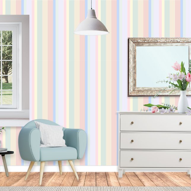 Hübsche Pastel Vertikales Streifenmuster farbig Tapete (Pretty wallpaper with vertical stripe pattern in ice cream pastel colors)