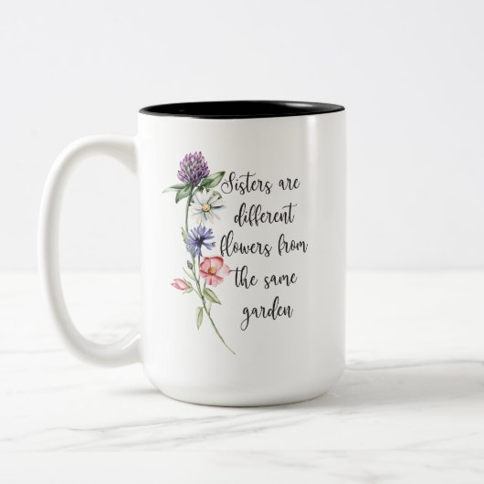 Hübsche Pastel Wildblumen "Schwestern sind . . " Zweifarbige Tasse (Links)