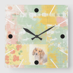 Hübsche Pastell-Dachshund-Wanduhr Quadratische Wanduhr