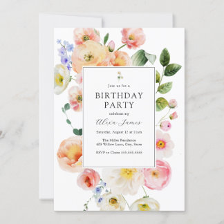 Hübsche Pastell Floral Geburtstag Einladung