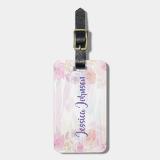 Hübsche Pastell Floral Wasserfarbe Gepäckanhänger (Vorderseite vertikal)