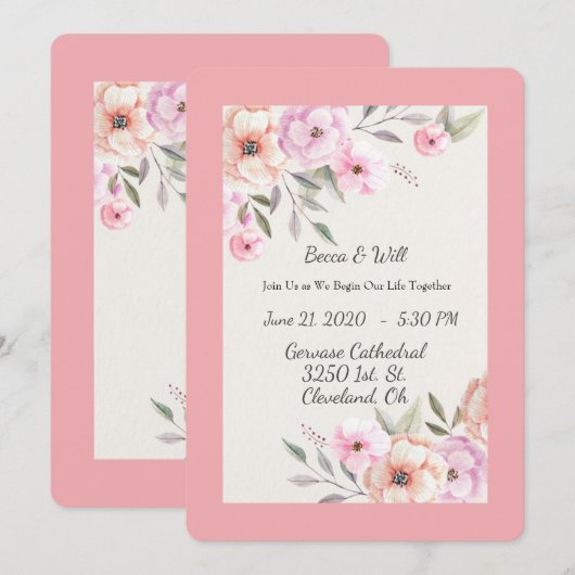 Hübsche Pastell-Petalen Einladung (Vorne/Hinten)