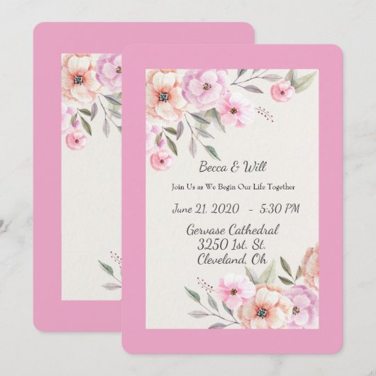 Hübsche Pastell-Petalen Einladung (Vorne/Hinten)