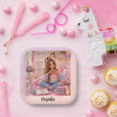 Hübsche Pastell-Pink-Regenbogen-Christen-Mädchen-B Pappteller (Party)