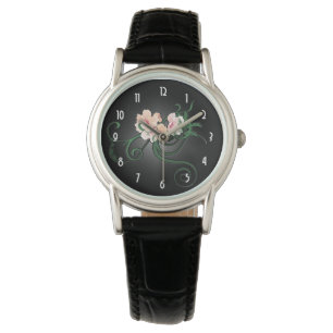 Hübsche Pastell-Rosa-Blume auf Schwarz Armbanduhr