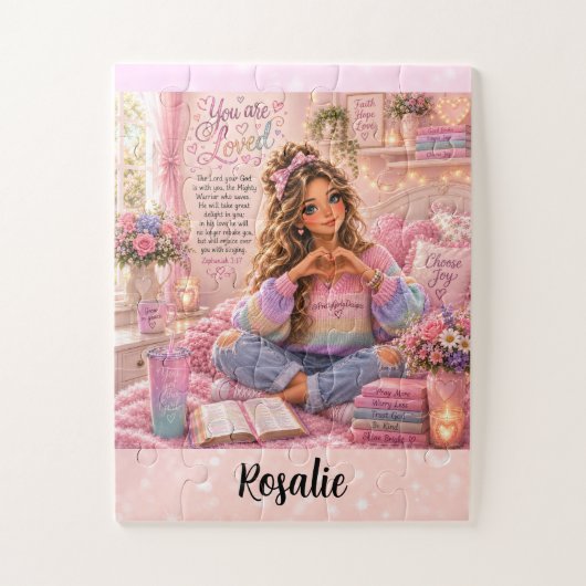 Hübsche Pastell-Rosa-Regenbogen-Christen-Mädchen-B Puzzle (Vertikal)