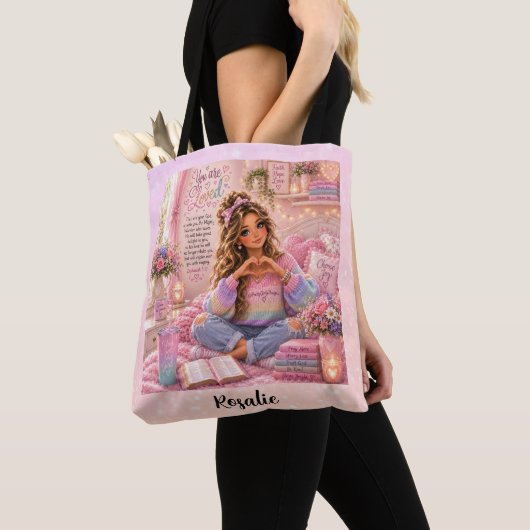 Hübsche Pastell-Rosa-Regenbogen-Christen-Mädchen-B Tasche (Von Nahem)