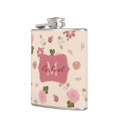 Hübsche Pastell-Rose Blumenmuster Personalisiert Flachmann (Links)