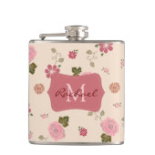 Hübsche Pastell-Rose Blumenmuster Personalisiert Flachmann (Vorderseite)