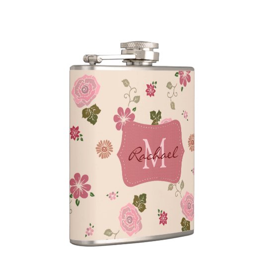Hübsche Pastell-Rose Blumenmuster Personalisiert Flachmann (Rechts)
