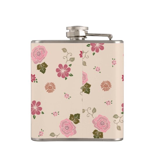 Hübsche Pastell-Rose Blumenmuster Personalisiert Flachmann (Rückseite)