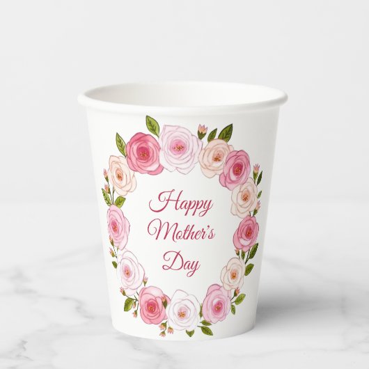 Hübsche Pastell Rose Kranz Pappbecher (Vorderseite)