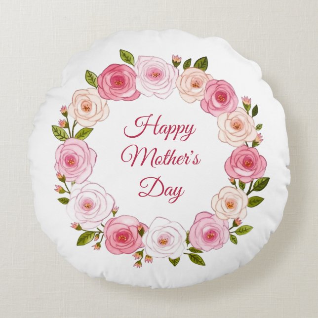 Hübsche Pastell Rose Kranz Rundes Kissen (Vorderseite)