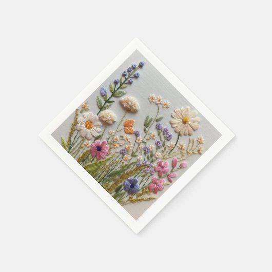 Hübsche Pastell-Wildblumen Stickerei Serviette (Ecke)