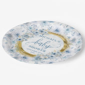 Hübsche pastellblaue Aquarellfarben Blume Golddusc Pappteller (Schrägansicht)