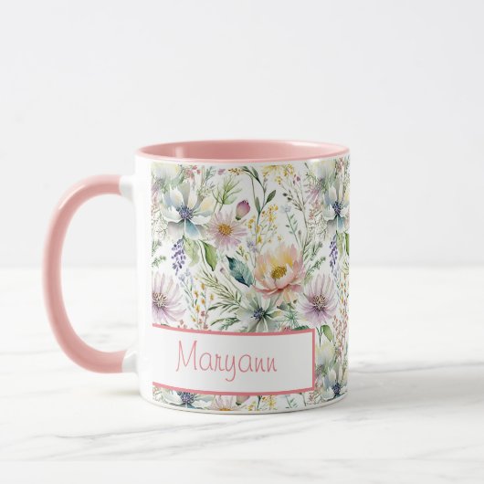 Hübsche Pastellblumenmuster personalisiert Tasse (Links)