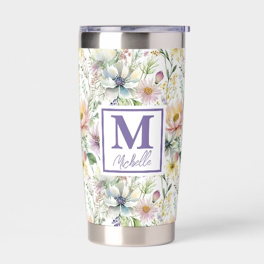 Hübsche Pastellblumenmuster personalisiert Thermobecher (Links)