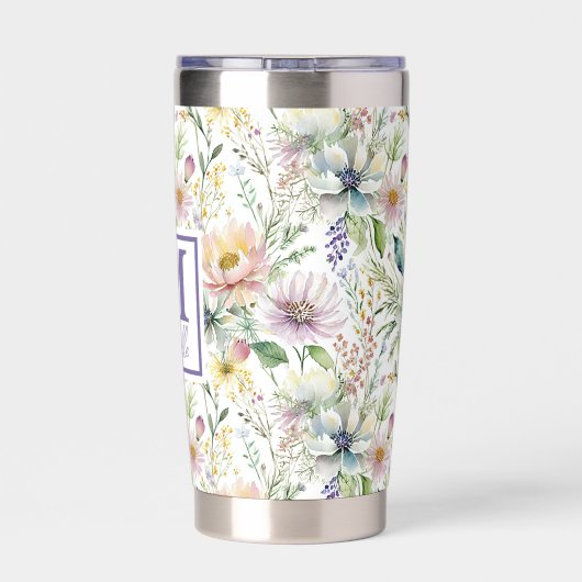 Hübsche Pastellblumenmuster personalisiert Thermobecher (Rückseite)