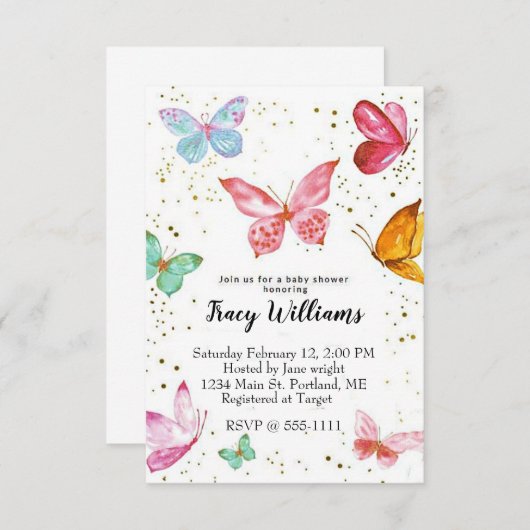 Hübsche Pastellbutterfische Babydusche Einladung (Vorne/Hinten)