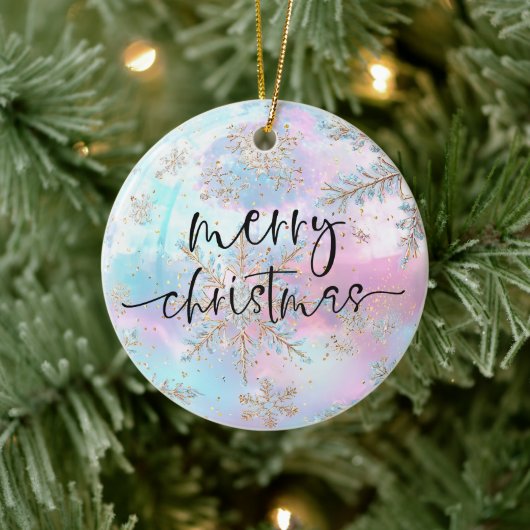 Hübsche Pastelle Gold Schneeflocken Frohe Weihnach Keramik Ornament (Baum)