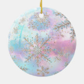Hübsche Pastelle Gold Schneeflocken Frohe Weihnach Keramik Ornament (Hinten)