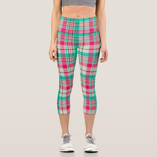 Hübsche Pastelle Kariert Capri Leggings (Vorderseite)