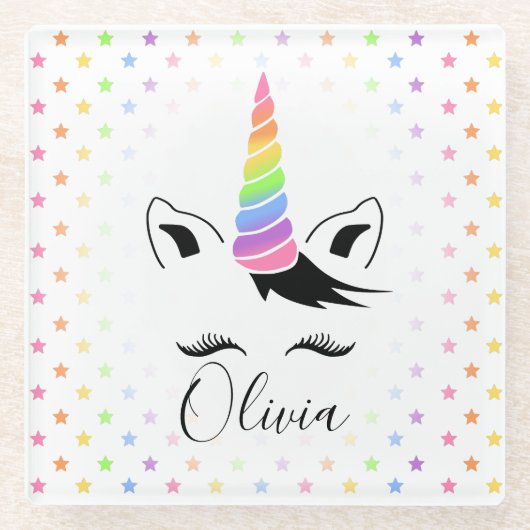 Hübsche Pastelle Unicorn Glasuntersetzer (Vorderseite)