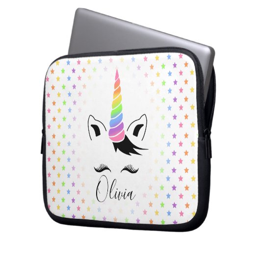 Hübsche Pastelle Unicorn Laptopschutzhülle (Vorderseite Links)